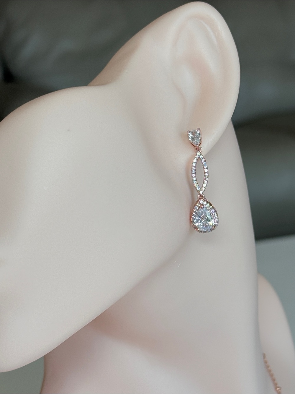 Rose Gold Teardrop CZ Drop Earrings